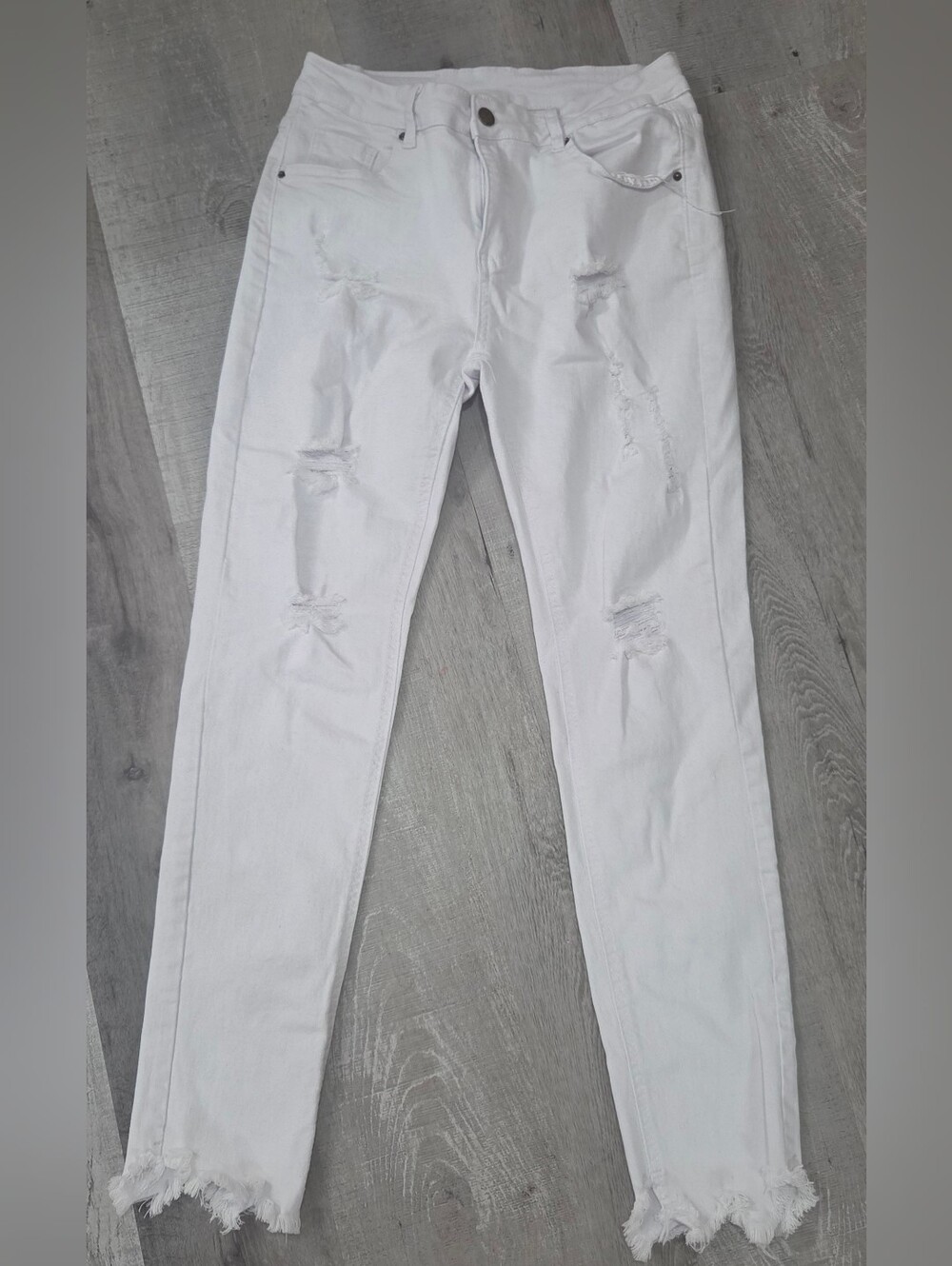 Roswear Denim Women's Mid Rise Skinny Jeans White Distressed Stretch 5-Pocket L